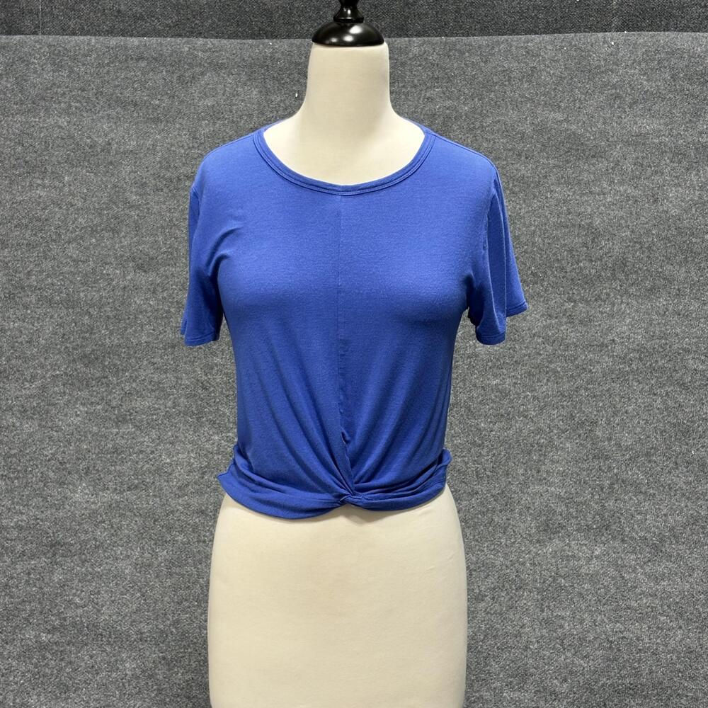 Aqua Athletic Shirt Womens Medium Blue Twist Front Modal Stretch Crewneck Top